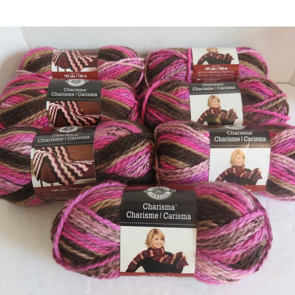 Loops & Threads Charisma Yarn Chocolate Cupcake Pink Brown 7 Skein Bulky Acrylic